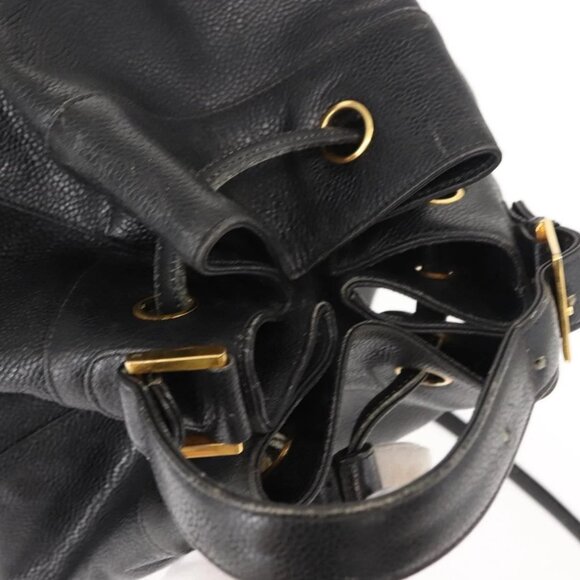 CHANEL Matelasse Backpack Grained Calf Skin Black Gold CC Auth 145289